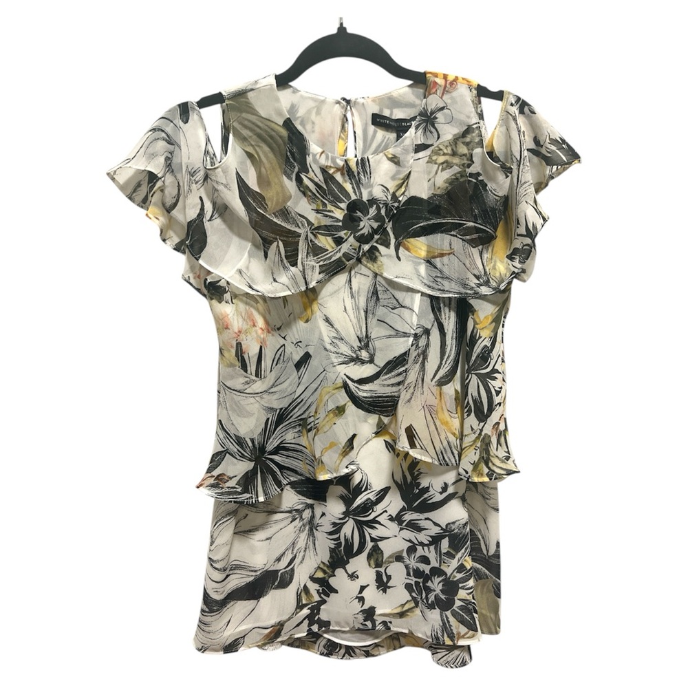 White House Black Market Sleeveless XS Floral Chiffon Blouse Cold Shoulder NWT